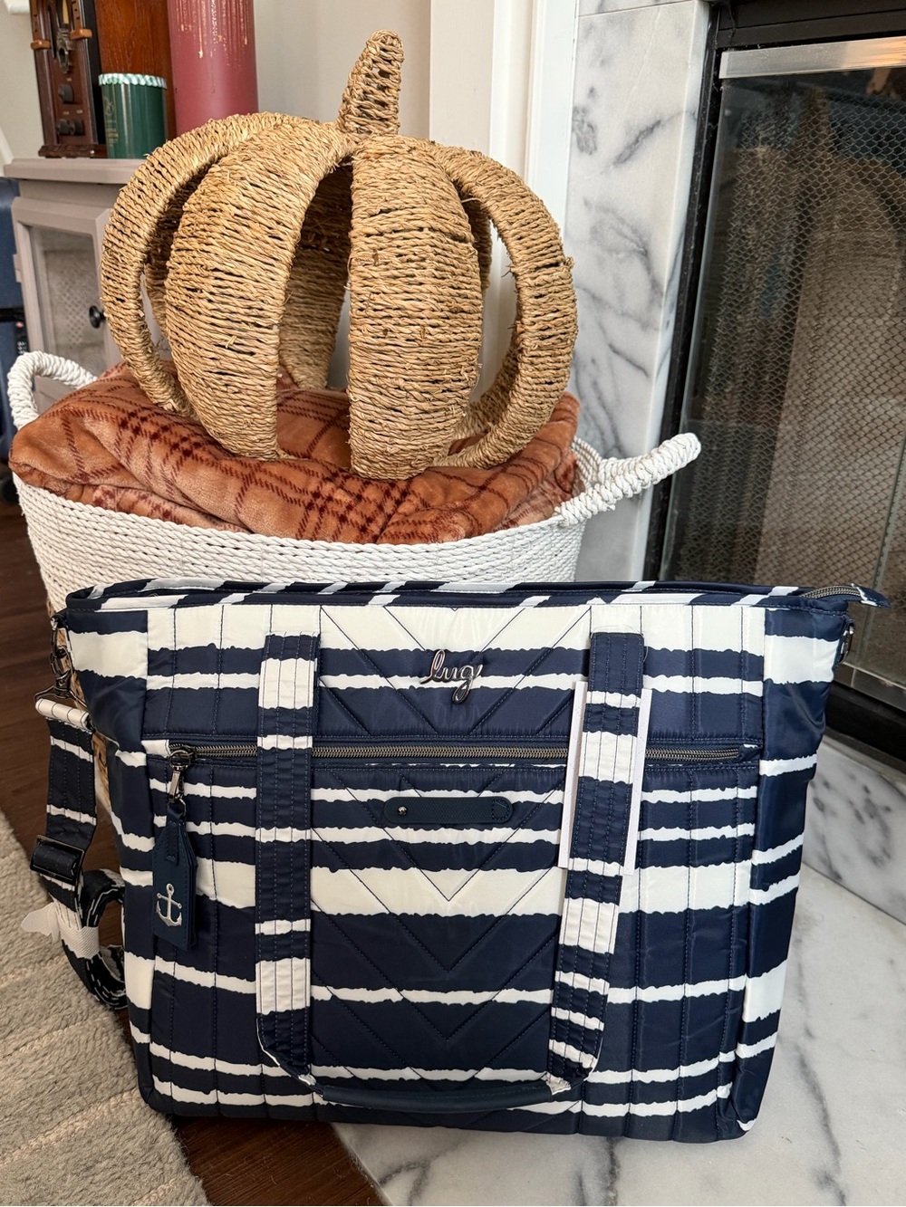 lug Paddle Navy Stripe Quilted Tote Bag